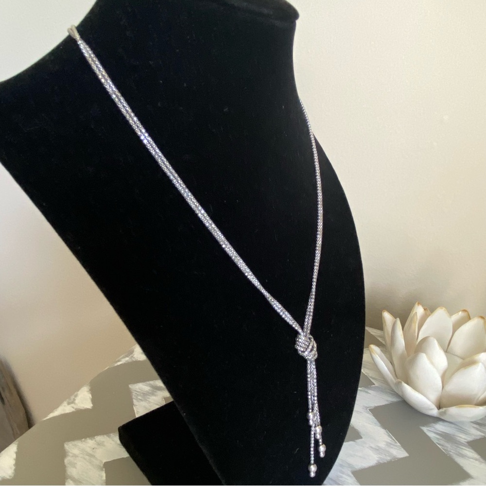 Sterling Silver Double Chain Diamond Cut Knot Necklace - Picture 5 of 11